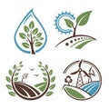 A set of vector logos focused on the theme of ecology, featuring designs related to environmental Royalty Free Stock Photo